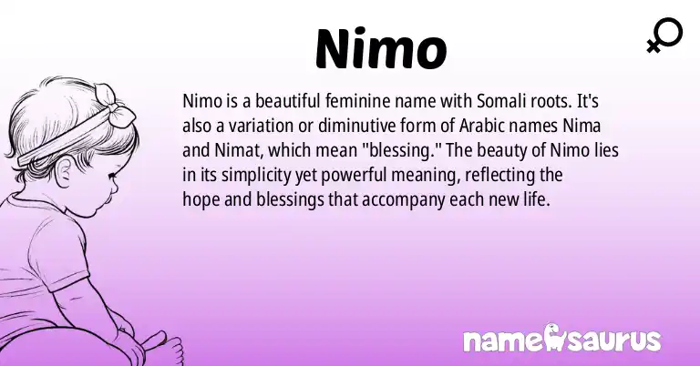 Infographic about Nimo name meaning, Nimo is a name from Somali origin(s).