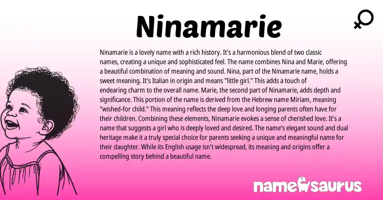 Infographic about Ninamarie name meaning, Ninamarie is a name from Hebrew, Italian origin(s).