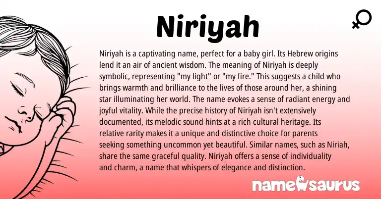 Infographic about Niriyah name meaning, Niriyah is a name from Hebrew origin(s).