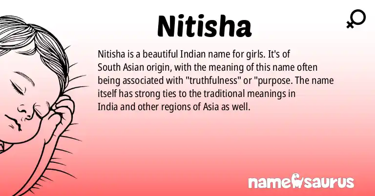 Infographic about Nitisha name meaning, Nitisha is a name from Indian origin(s).