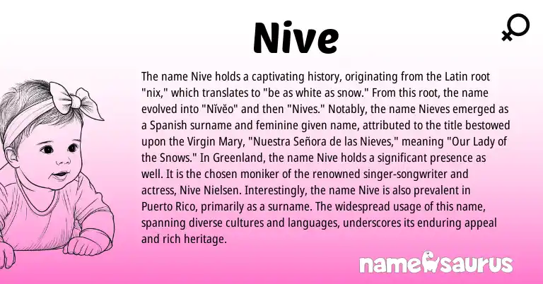 Infographic about Nive name meaning, Nive is a name from Spanish, Latin origin(s).