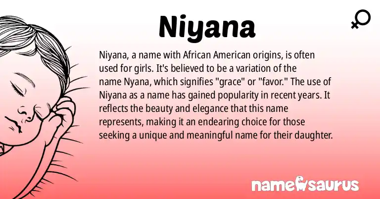 Infographic about Niyana name meaning, Niyana is a name from African American origin(s).