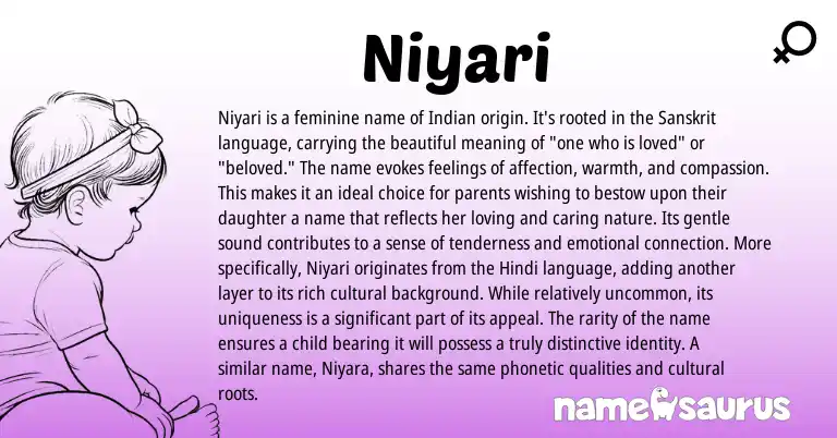 Infographic about Niyari name meaning, Niyari is a name from Indian, Choctaw, Sanskrit, American origin(s).