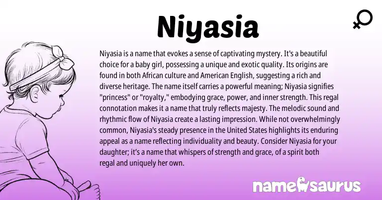Infographic about Niyasia name meaning, Niyasia is a name from African origin(s).
