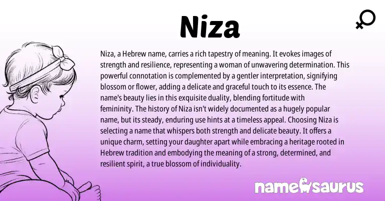 Infographic about Niza name meaning, Niza is a name from Hebrew origin(s).