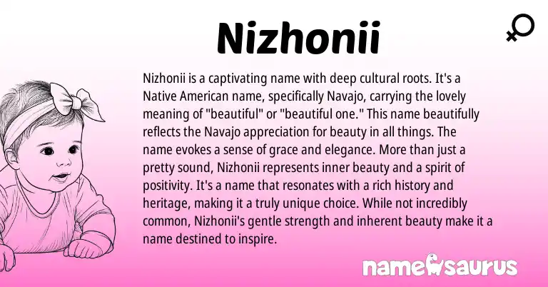 Infographic about Nizhonii name meaning, Nizhonii is a name from Navajo, American origin(s).