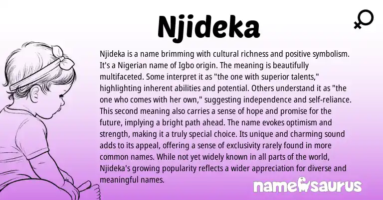 Infographic about Njideka name meaning, Njideka is a name from Igbo, Nigerian origin(s).