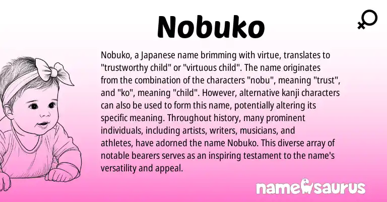 Infographic about Nobuko name meaning, Nobuko is a name from Japanese origin(s).