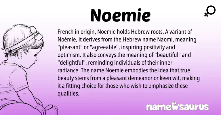 Infographic about Noemie name meaning, Noemie is a name from French, Hebrew origin(s).