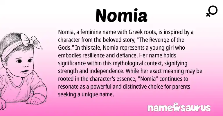 Infographic about Nomia name meaning, Nomia is a name from Greek Mythology origin(s).
