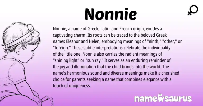 Infographic about Nonnie name meaning, Nonnie is a name from French, Latin, Greek origin(s).