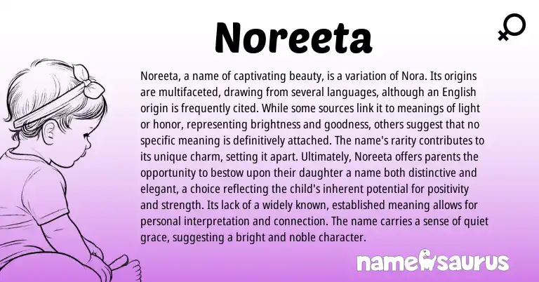 Infographic about Noreeta name meaning, Noreeta is a name from Other origin(s).