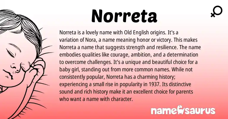Infographic about Norreta name meaning, Norreta is a name from English origin(s).