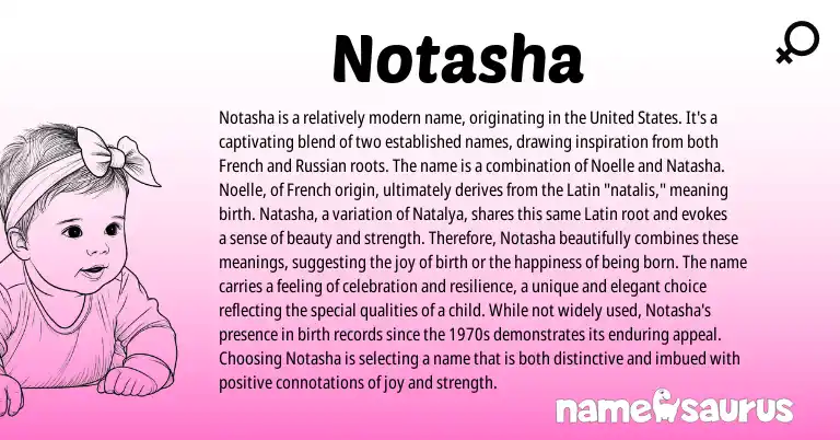 Infographic about Notasha name meaning, Notasha is a name from Latin, French origin(s).
