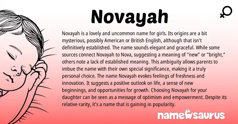 Infographic about Novayah name meaning, Novayah is a name from Arabic origin(s).