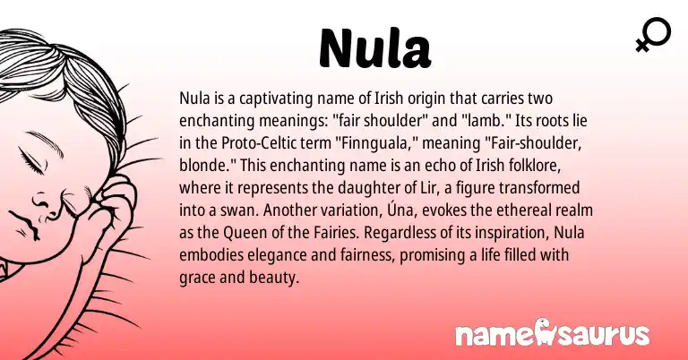 Infographic about Nula name meaning, Nula is a name from Irish, Proto-Celtic origin(s).