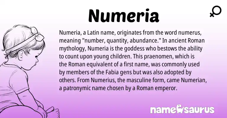 Infographic about Numeria name meaning, Numeria is a name from Roman, Latin origin(s).
