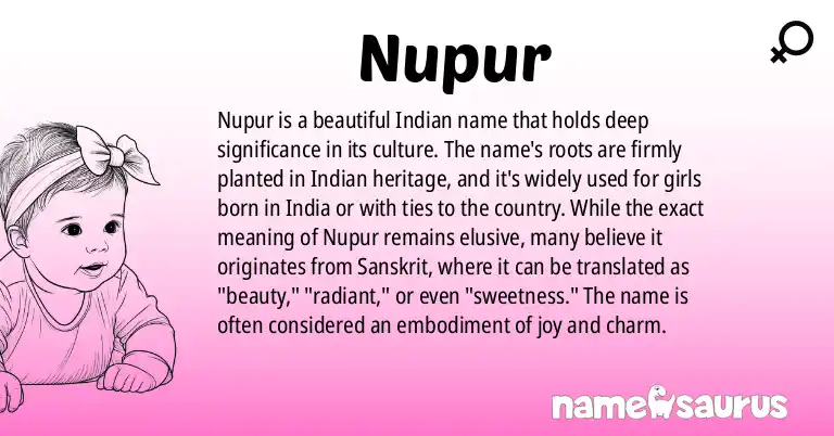 Infographic about Nupur name meaning, Nupur is a name from Indian origin(s).