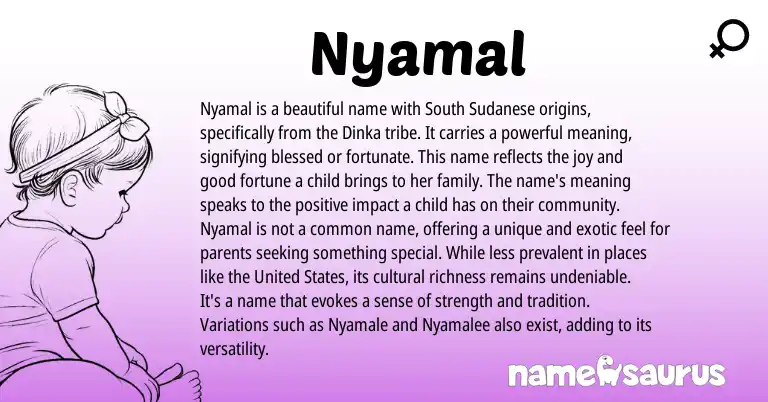 Infographic about Nyamal name meaning, Nyamal is a name from Dinka origin(s).