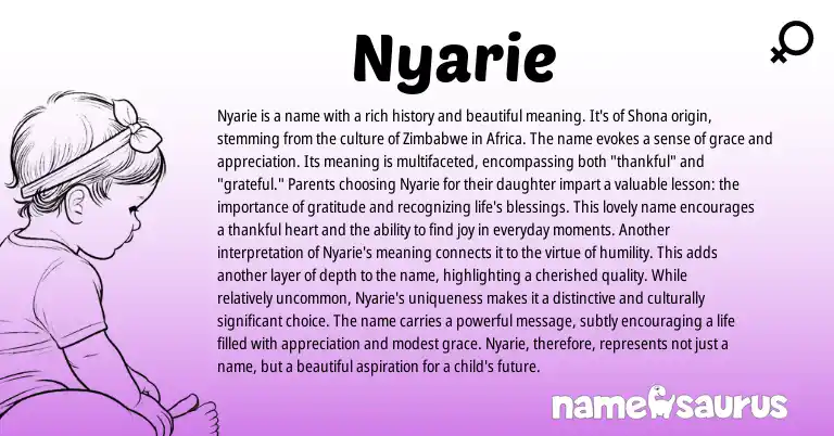 Infographic about Nyarie name meaning, Nyarie is a name from Shona origin(s).