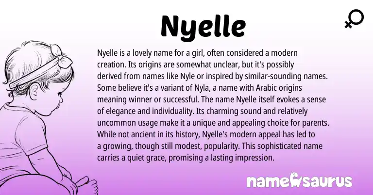Infographic about Nyelle name meaning, Nyelle is a name from Arabic origin(s).