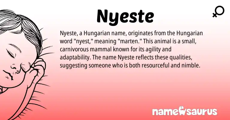 Infographic about Nyeste name meaning, Nyeste is a name from Hungarian origin(s).