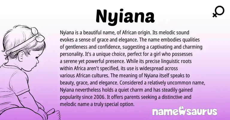 Infographic about Nyiana name meaning, Nyiana is a name from African origin(s).
