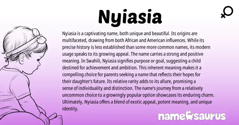 Infographic about Nyiasia name meaning, Nyiasia is a name from African, Swahili origin(s).