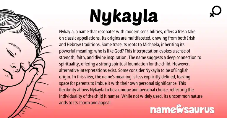 Infographic about Nykayla name meaning, Nykayla is a name from Hebrew, Irish origin(s).