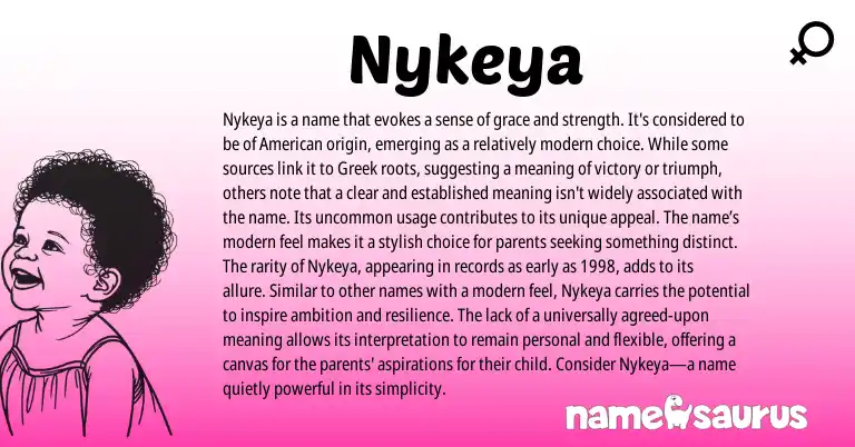Infographic about Nykeya name meaning, Nykeya is a name from Greek, American origin(s).