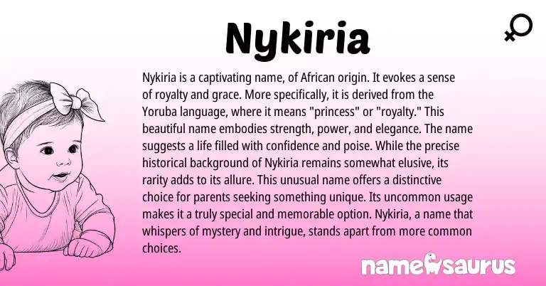 Infographic about Nykiria name meaning, Nykiria is a name from Yoruba, African origin(s).