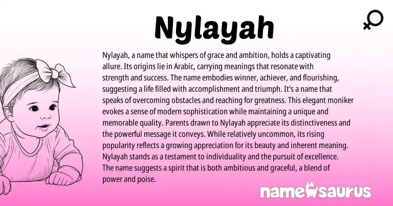 Infographic about Nylayah name meaning, Nylayah is a name from Arabic origin(s).