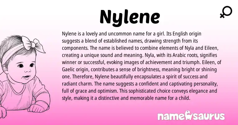 Infographic about Nylene name meaning, Nylene is a name from Gaelic, English, Arabic origin(s).