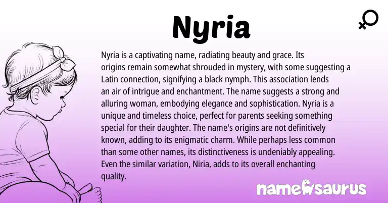 Infographic about Nyria name meaning, Nyria is a name from Latin origin(s).
