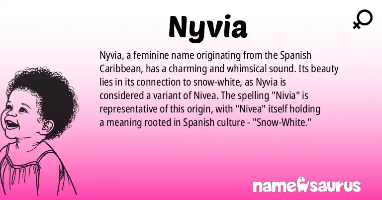 Infographic about Nyvia name meaning, Nyvia is a name from Spanish (Caribbean) origin(s).