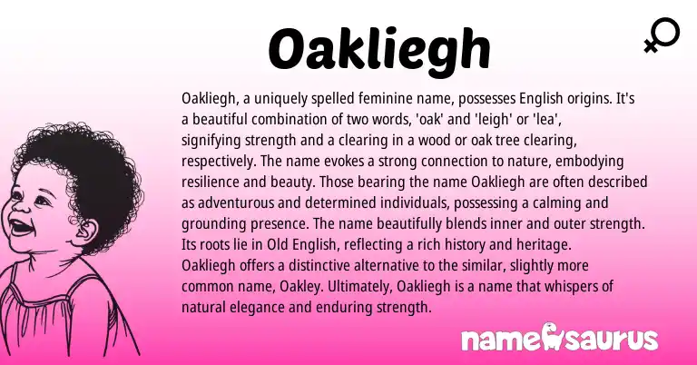 Infographic about Oakliegh name meaning, Oakliegh is a name from English origin(s).