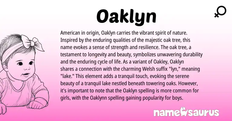 Infographic about Oaklyn name meaning, Oaklyn is a name from Welsh, American origin(s).