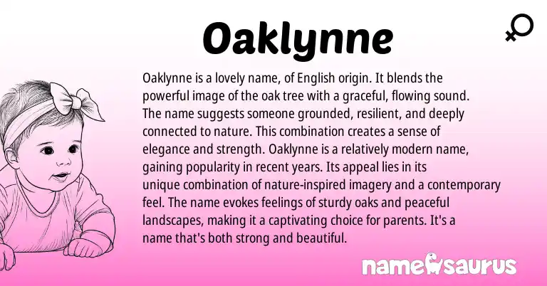 Infographic about Oaklynne name meaning, Oaklynne is a name from English origin(s).