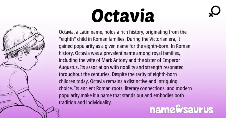 Infographic about Octavia name meaning, Octavia is a name from Roman, Latin origin(s).