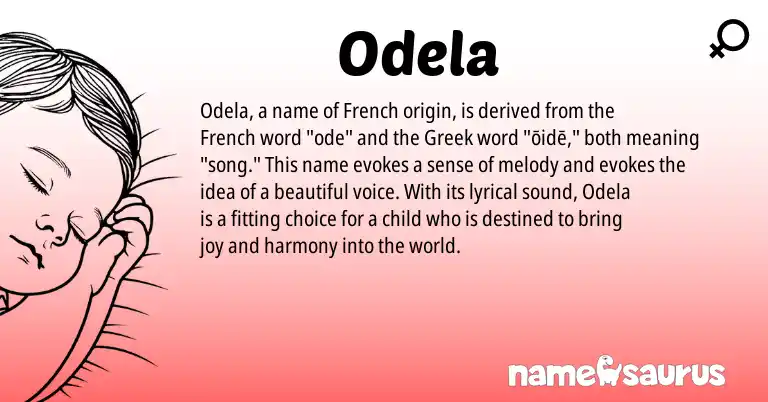 Infographic about Odela name meaning, Odela is a name from French, Greek origin(s).