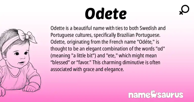 Infographic about Odete name meaning, Odete is a name from Swedish, Portuguese (Brazilian) origin(s).