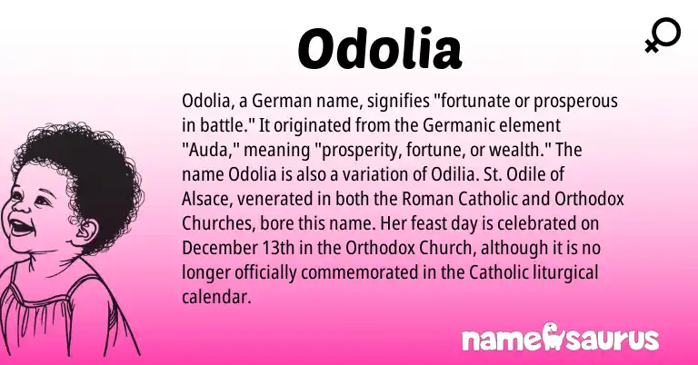 Infographic about Odolia name meaning, Odolia is a name from Roman, German, Germanic origin(s).