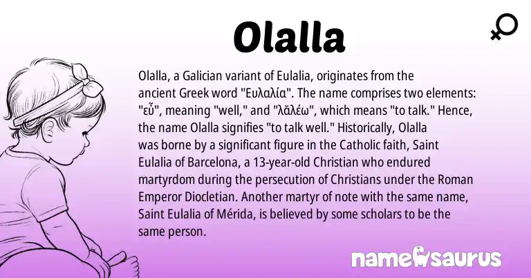 Infographic about Olalla name meaning, Olalla is a name from Galician, Roman, Greek origin(s).