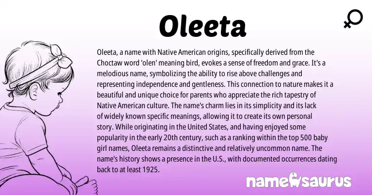 Infographic about Oleeta name meaning, Oleeta is a name from American, Choctaw origin(s).