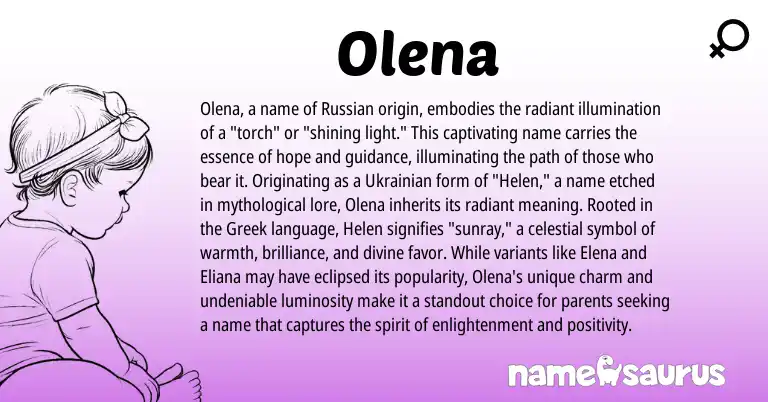 Infographic about Olena name meaning, Olena is a name from Russian, Ukrainian, Greek origin(s).