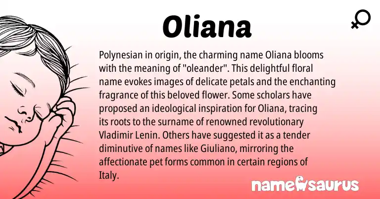 Infographic about Oliana name meaning, Oliana is a name from Polynesian origin(s).