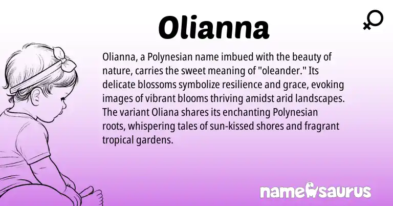 Infographic about Olianna name meaning, Olianna is a name from Polynesian origin(s).