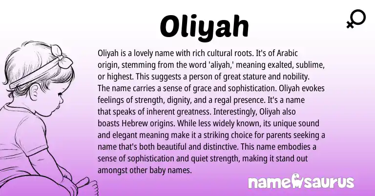 Infographic about Oliyah name meaning, Oliyah is a name from Arabic origin(s).
