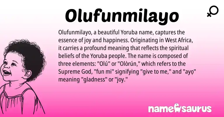 Infographic about Olufunmilayo name meaning, Olufunmilayo is a name from Yoruba, West Africa origin(s).