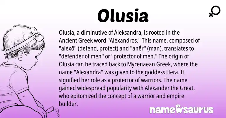 Infographic about Olusia name meaning, Olusia is a name from Ancient Greek, Greek origin(s).